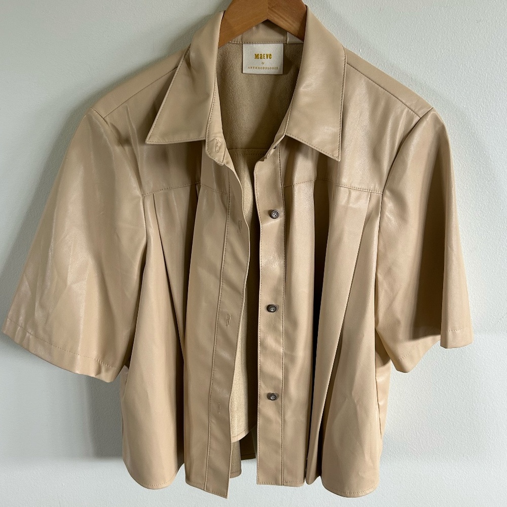 ANTHROPOLOGIE MAEVE TAN JACKET FAUX LEATHER PLEATED XL